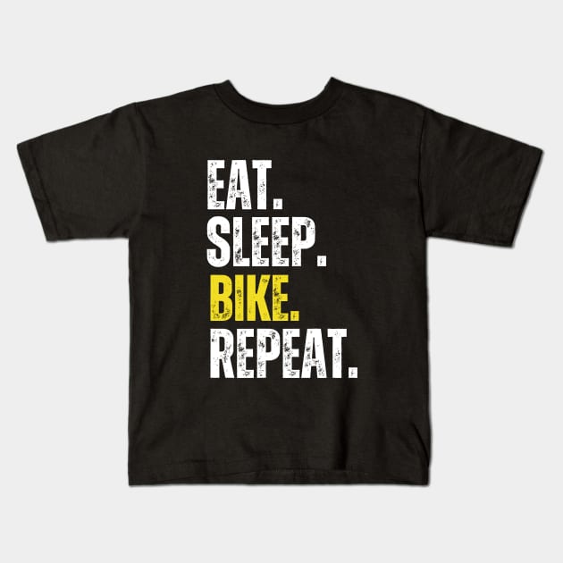 Eat Sleep Bike Repeat, Funny Cycling Saying, Bicyclist Humor Kids T-Shirt by twentysevendstudio